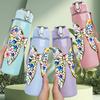 1PC Floral Color Bow Graphic,750ml Color Plastic Sports Water Bottle,Leakproof Flip Straw Lid,Suitable for Sports Office Home Use