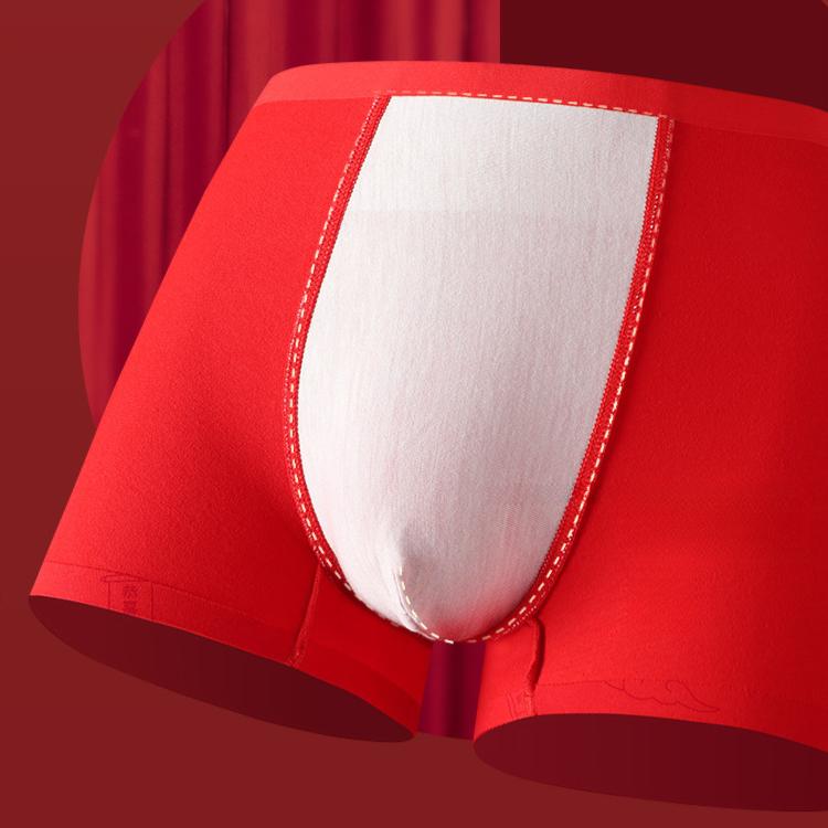 3pcs Men's Red Underwear with Seamless Printed Flat Corner Underwear and Oversized Underwear Boxer Brief