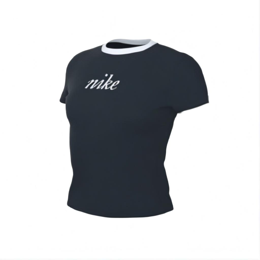 

Nike Женская футболка NSW NK CHLL KNT MD CRP WRS с цветными блоками и логотипом с буквами, повседневная футболка с коротким рукавом и круглым вырезом, цвет глубокий морской синий/белый HF8820478 M