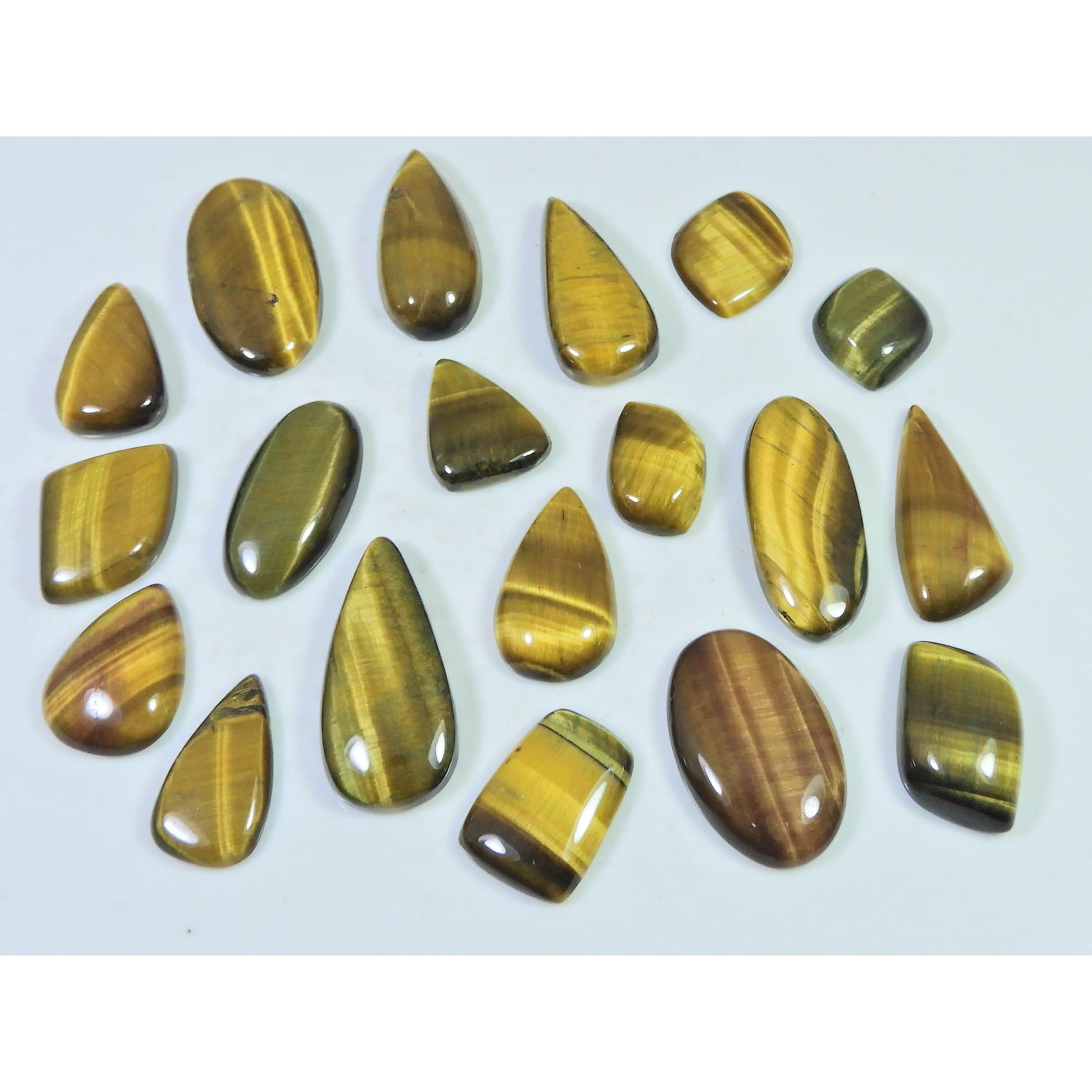 

203Cts. Natural Tiger Eye Mix Cabochon Loose Gemstone 19Pcs Lot 12 -28 MM C-714