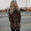 Women's Leopard Print Faux Fur Mid-Length Coat Open Front Warm Winter Jacket