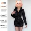 Women's Plus Size Black PU Leather Bodycon Mini Skirt - High-End Spring/Autumn Style with Ant Waist Design