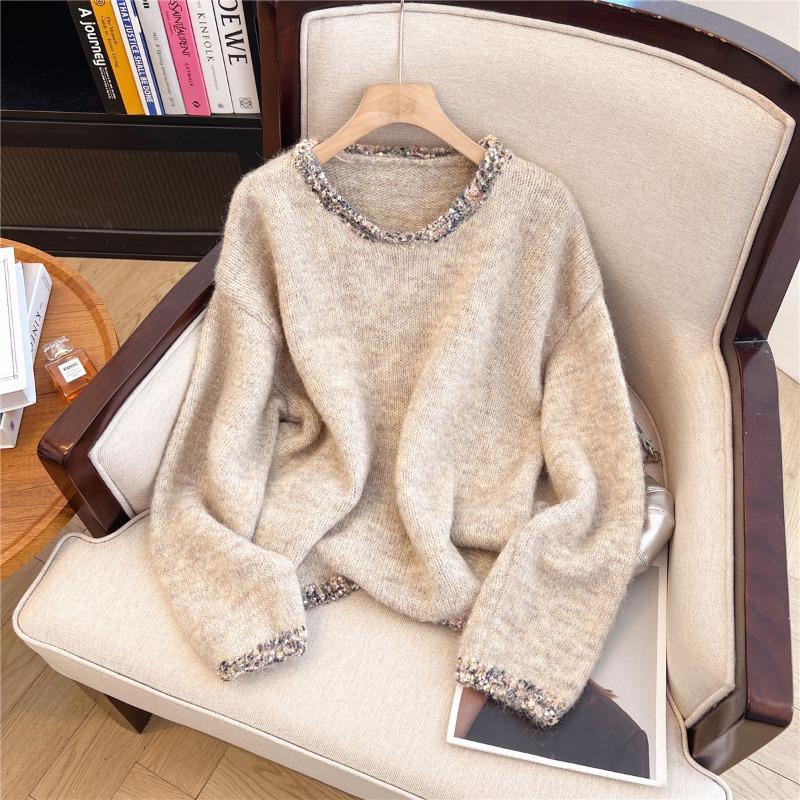 The Counter Has Withdrawn the Big Brand Cut Label Women's Retro Round Neck Pullover Sweater for Women Spring and Autumn Lazy Style Loose Knitted Top