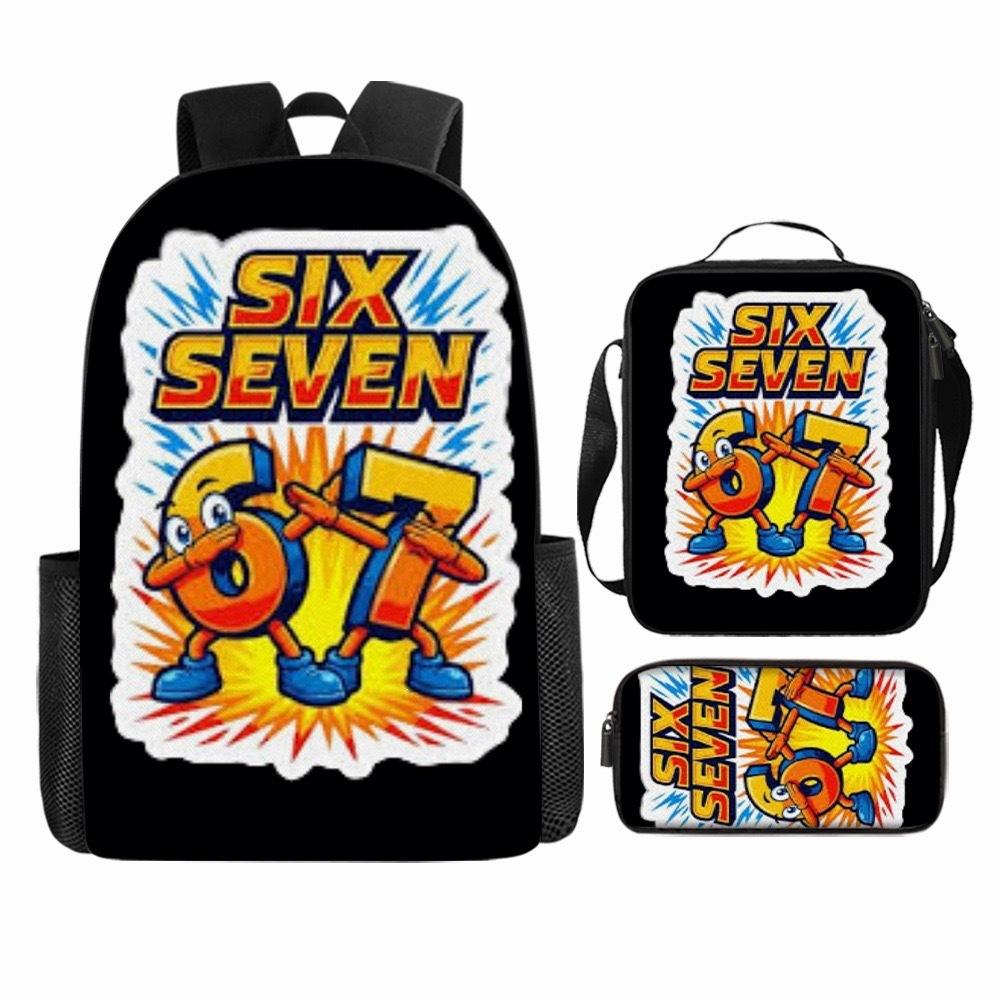 Luxury Popular Cool Novelty 67 six seven 3D Print 3pcs/Set pupil School Bags Laptop Daypack Backpack Lunch bag Pencil Case
