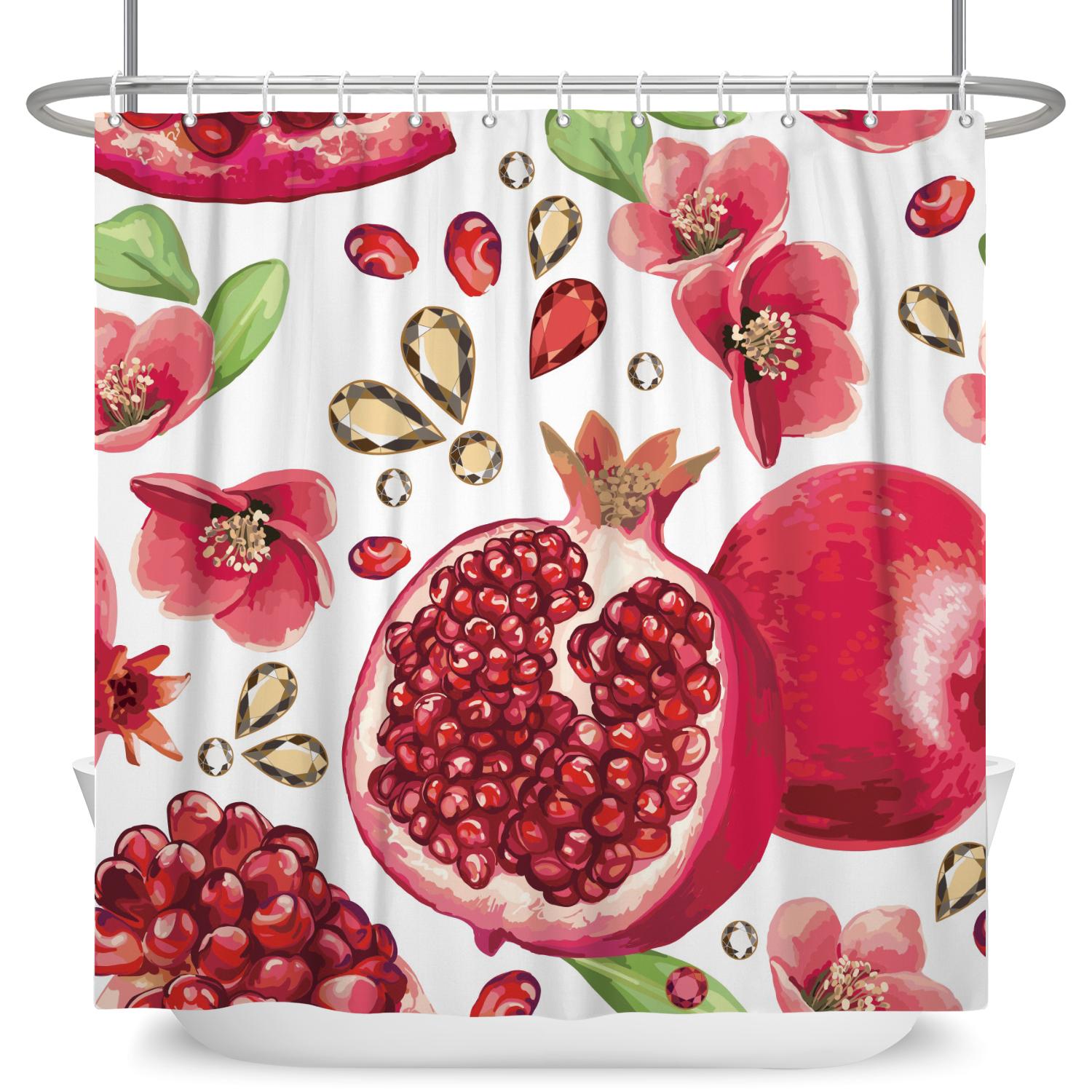

Fresh Fruits Shower Curtain Orange Banana Peach Watermelon Pattern Kids Bathroom Decor Waterproof Polyester Fabric 12 Hooks W60H190(CM)-1 Pcs