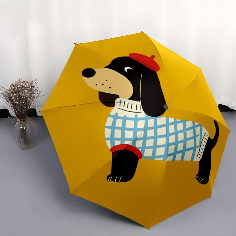 1pc Dachshund Beret Automatic Umbrella - Auto Open/Close Folding Umbrella with Reinforced 8-Rib Frame, 091