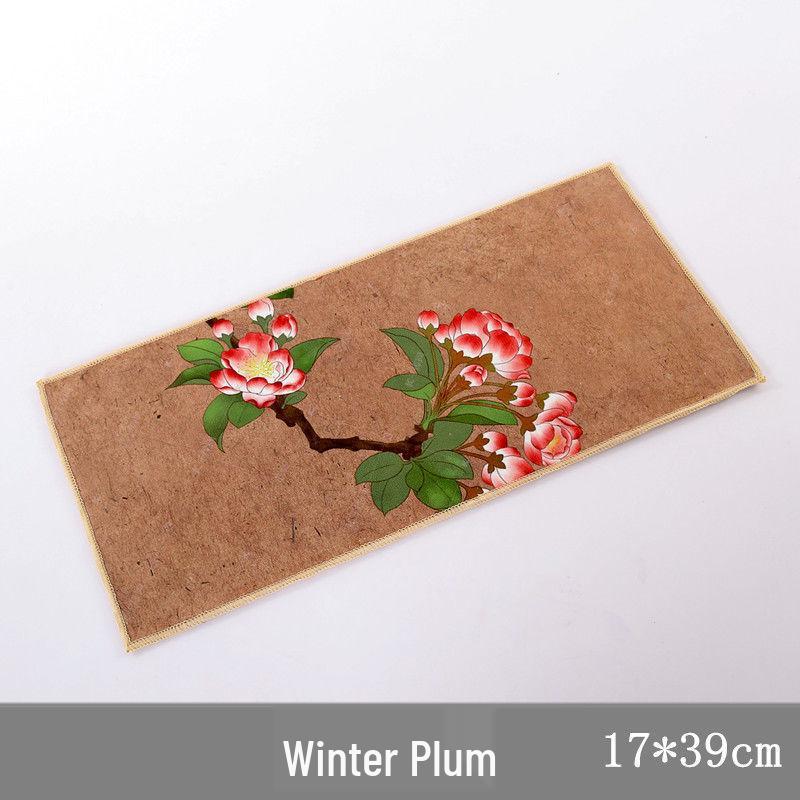 Semišová retro utěrka na čaj inspirovaná čínskou tušovou malbou - Absorpční, oboustranný podtácek pro čajové soupravy a stoly