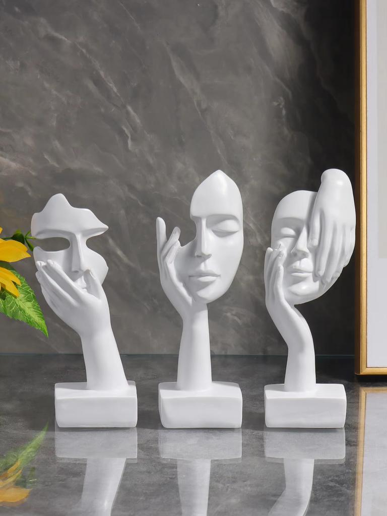 3PCS Mask Statues Resin Material Nordic Style Figurine Unique Artwork Suitable for Living Room Decoration