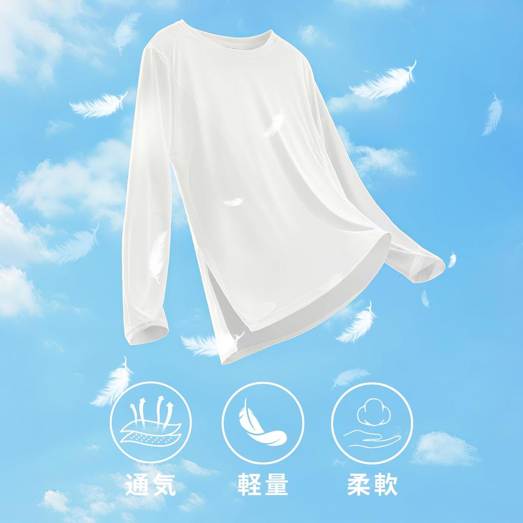 Cerburny Dlouhý rukáv Kulatý UV Perfektní pro a a Bílé Dámské tričko, Rychleschnoucí, Odvádějící pot, Krk, Ochrana, Prodyšné, Sportovní, Jóga,