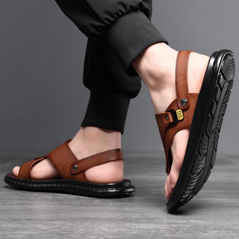 Men Black Open Toe Sandals Slippers Simple Flats Flip Flops Summer Brown Outdoor Beach Shoes Plus Size 46 47 48