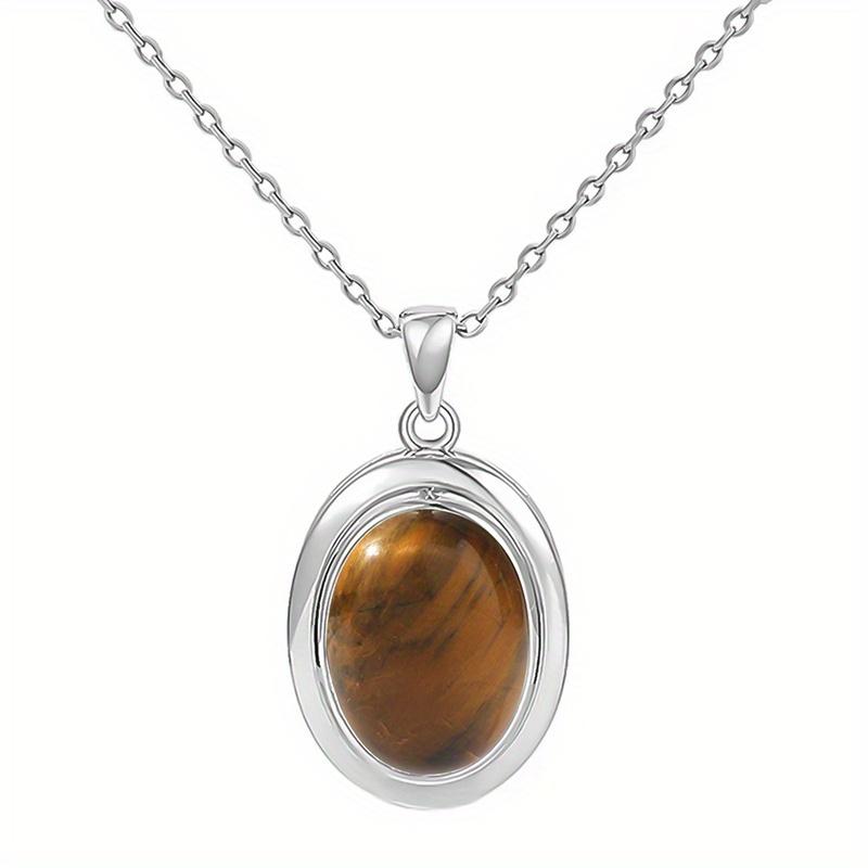 Natural Crytral for Womens Pendant Necklace Natural Stone Necklace Stone Elliptic Silver Plated Necklace Classic Jewelry Gift