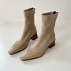 2025 Autumn and Winter New Korean Version Khaki Medium Heel Square Head Short Boots Versatile Elastic Thin Boots Women's Single Boots