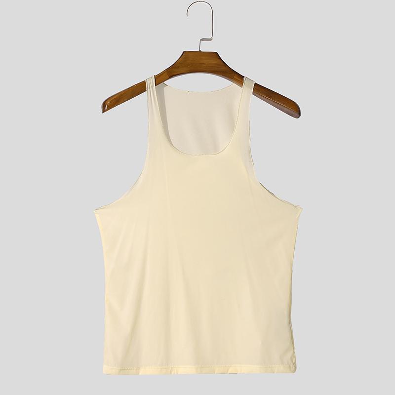 

INCERUN Men Sleeveless Low Cut Strap See Through Mesh Sheer Skinny Tank Tops 4XL бежевый