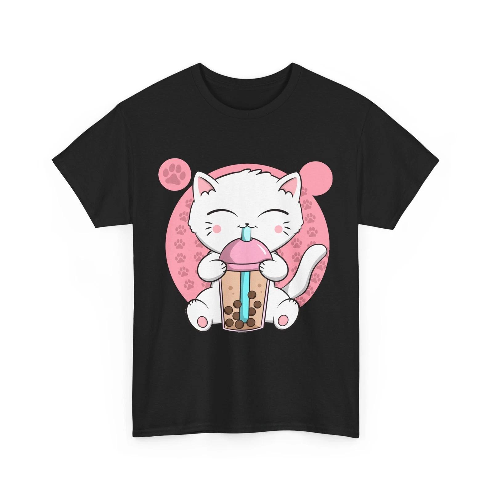 Anime Cat T shirt, Boba Cat Bubble Tea Neko Japanese Kawaii Cat Cute Shirt XL
