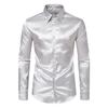 Męska jedwabna satynowa koszula z długim rękawem Casual Slim Fit koszula stylowa jednokolorowa koszula z klapami zapinana na guziki biznesowe koszule wizytowe