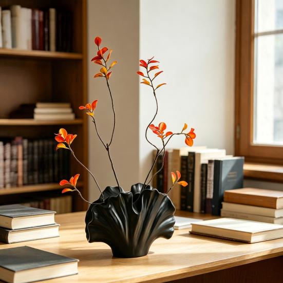 Ceramic Ginkgo Leaf Flower Vase, Artistic Leaf Shape Floral Container, Decorative Vase for Home Office Living Room Table Centerpiece