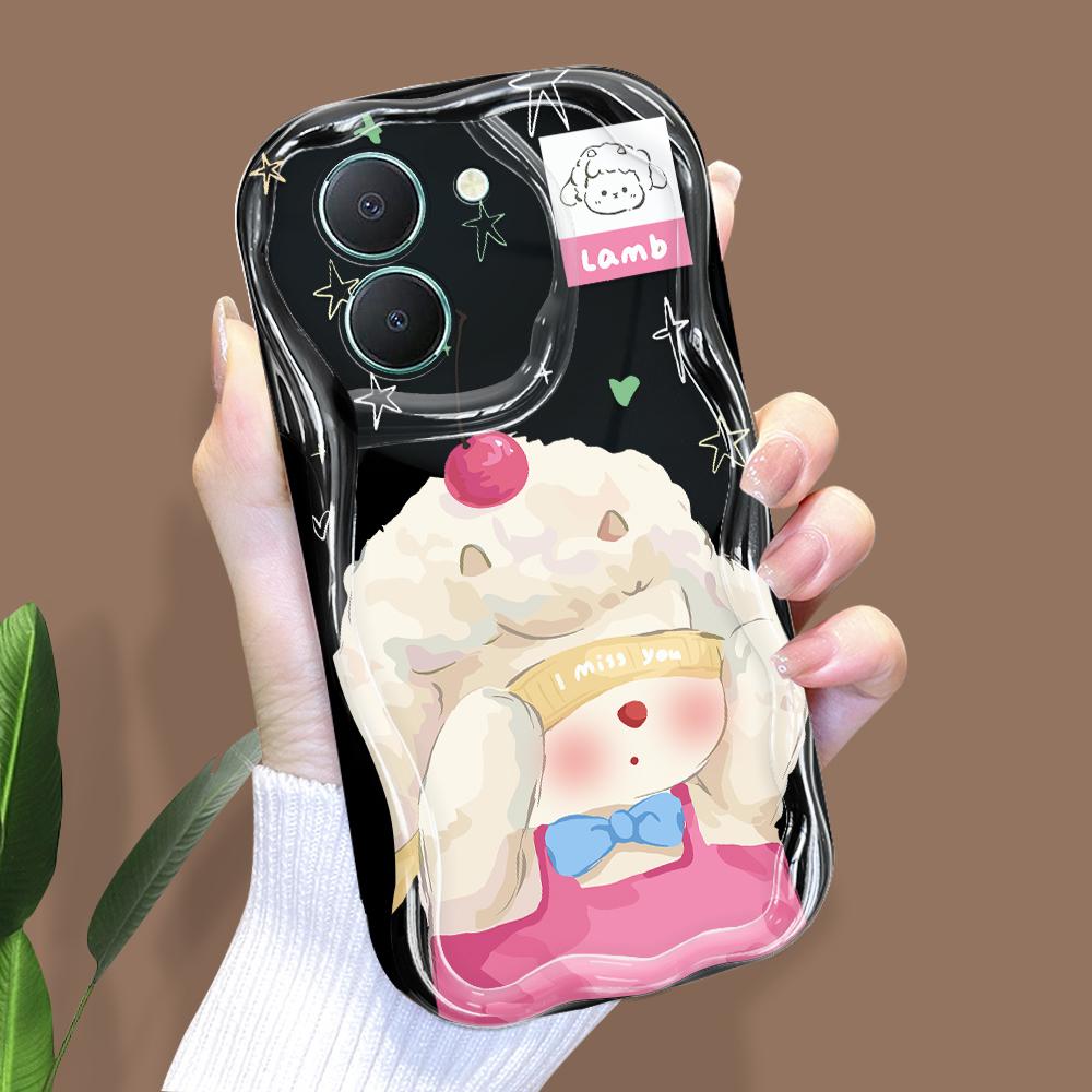 Cute Cartoon Pattern Cream Texture Casing Wavy Edge Soft Silicone Cover Phone Case for Vivo