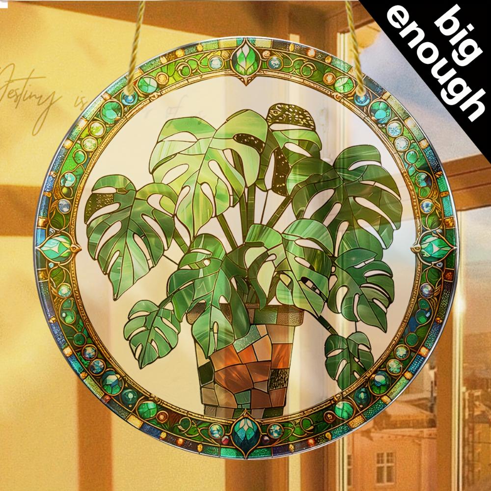 2D Flat Crystal Green Leaf Sun Catcher Garden Exotic Jungle Tropical Decoration Window Wall Hanging, Green Natural Decoration,holiday Party Decoration