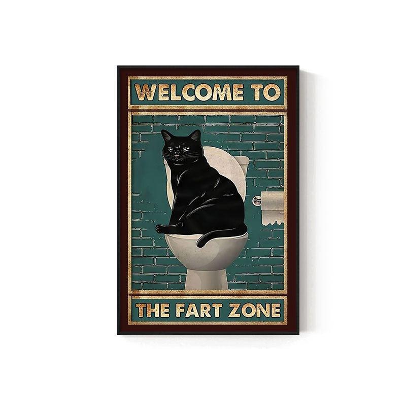 Retro Kitten Cartoon Canvas Painting Bathroom Toilet Poster Toilet Children's Room Decoration Painting for Modern Living Room Asian Style Home Decor