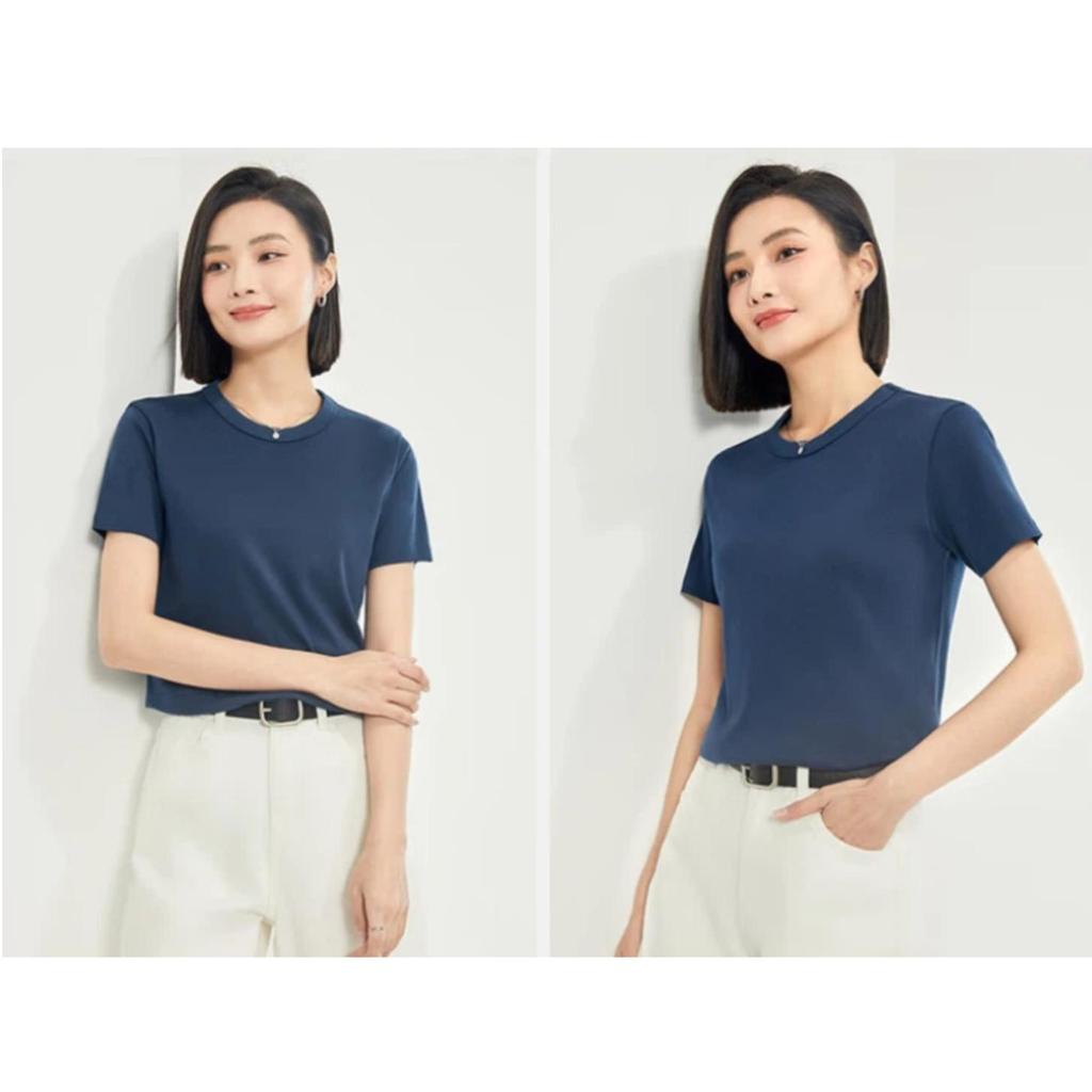 Giordano Women's Short-Sleeve T-Shirt, Pure Cotton Double-Sided Fabric, Skin-Friendly Breathable Basic Round Neck Top