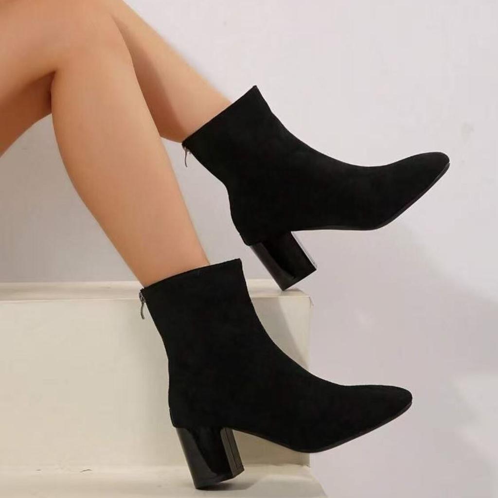 Móda Podzimní Leopard SemišDámské Kotníkové Boty Silné Podpatky Špičaté Boty Moderní Krátké Boty Pro Ženy