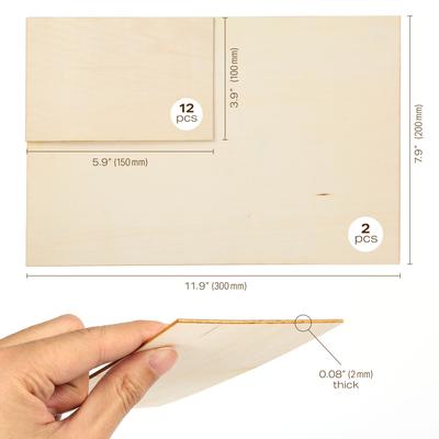 Lot de 14 feuilles de contreplaqué vierge non finies en tilleul pour projet d'artisanat DIY, accessoires d'artisanat DIY en bois,