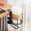 Desk Cup Holder Clamp for Office Desktop - Side Mounted Beverage Bracket with Hook for Headphones & School Bags, Space-Saving