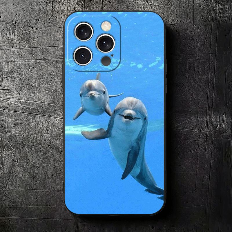 Ocean Cute Dolphin Soft Phone Case for iPhone 16 16E 17 Air 15 Pro Max 14 Plus 13 Mini 11 12 7 Black Cover Back Shell