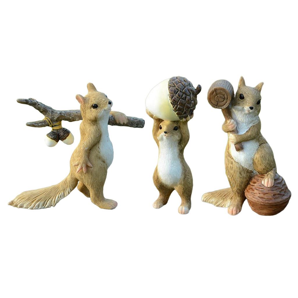 Resin Craft Squirrel Figurines Bonsai Decor Animal Statues for Fairy Garden Ornaments , with