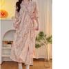 Elegant Monet Garden Short-Sleeve Women's Robe - Long Nightgown, Pajamas, Bathrobe, Loungewear, Cloud Cotton Round Neck