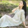Johnature Women Vintage Print Floral Summer Dresses O-Neck Half Sleeve Robes Soft Chinese Style Button Dress