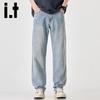 Izzue It Men's Light Blue Loose Straight Washed Jeans