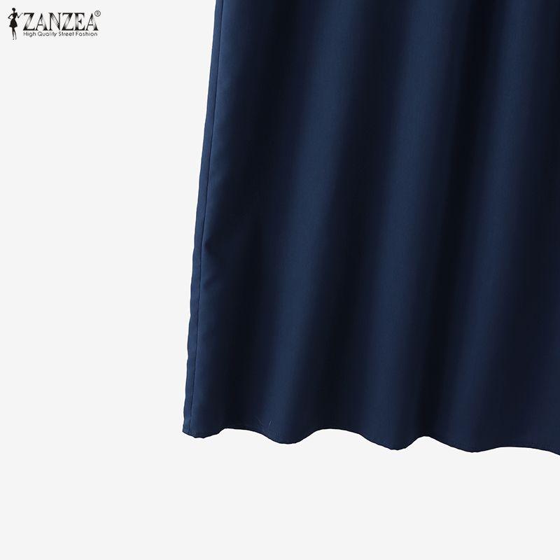 ZANZEA Women Casual Round Neck Solid Color Loose Short Sleeve Dress