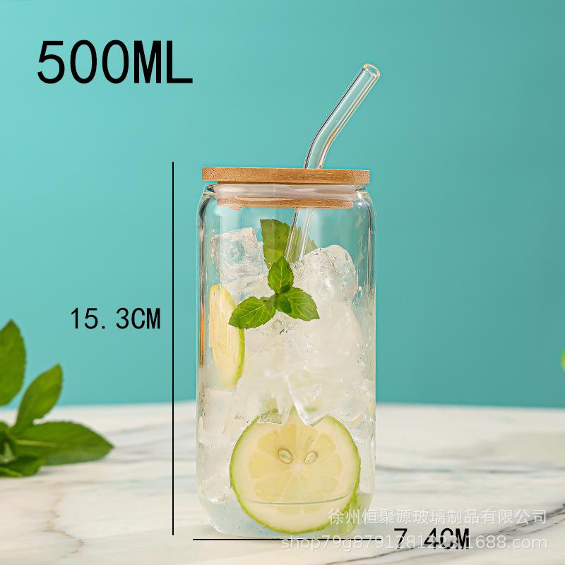 

16Oz High Borosilicate Cola Water Cup Simple High Temperature Resistant Coffee Beverage Transparent Straw Glass With Bamboo Cover 500ml