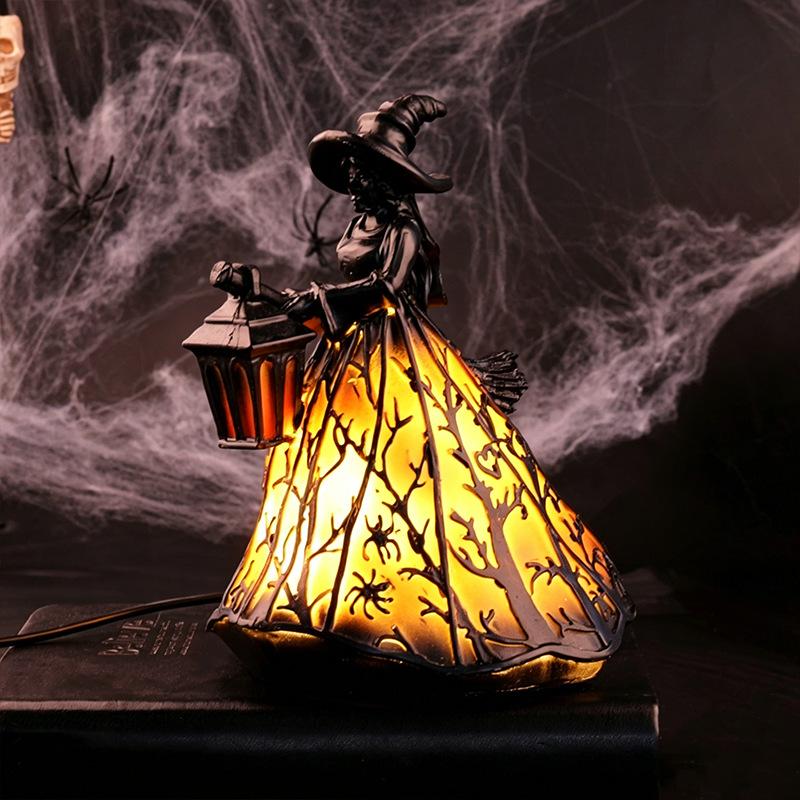 Gothic-Stil Halloween-Hexenlampe Harz-Handwerk leuchtende Ornamente Feiertagsdekoration Heim-Atmosphäre