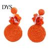 Handmade Boho Jewelry 1 Pair Raffia Flower Earrings for Women, Rattan Lightweight Woven Round Drop Dangle Earrings, Straw Summer Beach Vacation