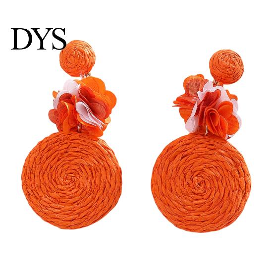 Handmade Boho Jewelry 1 Pair Raffia Flower Earrings for Women, Rattan Lightweight Woven Round Drop Dangle Earrings, Straw Summer Beach Vacation