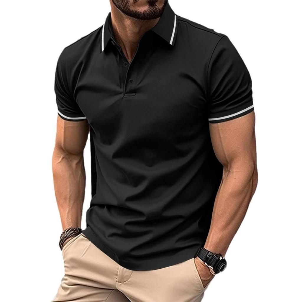Sommer T-Shirt Herren Knopfleiste Rippkragen Sport Poloshirt Modisches Revers Kurzarm T-Shirt