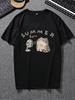 Unisex Summer Casual Fit Cute Cartoon Cat Graphic Printed Round Neck Drop Shoulder Short Sleeve Casual T-Shirt