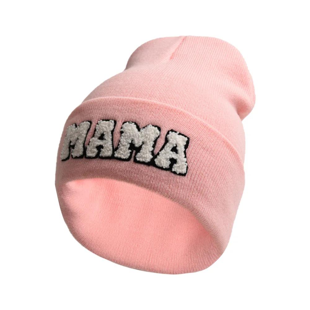 Winter Mama Letter Mini Solid Color Skullies Beanie Hat Outdoor For Women Hip Hop Knitted Caps Girl Casual Warm Ski Beanies Cap