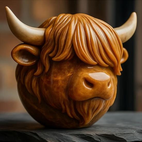 Yousheng Highland Cow Stone Resin Highland Cow Head Ornament Decorative Scottish Cow Collectible for Home Office Farmhouse Desk Shelf Decoration