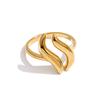 Yhpup Stainless Steel Geometric Wave Open Adjustable Ring Gold & Platinum PVD Plated Minimalist Finger Polished Jewelry New
