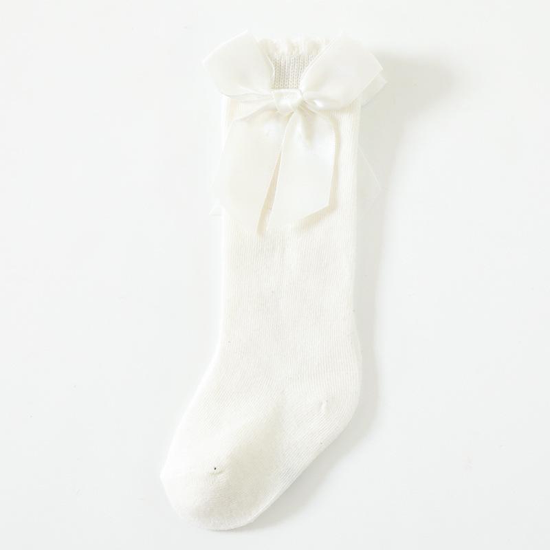 Spanish Baby Girl Dress Socks: Cotton-Polyester with Large Bow and Loose Cuff