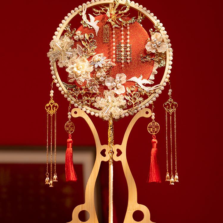 Double-Sided Two-Color Bridal DIY Fan Kit for Chinese Wedding Xiuhe Dress