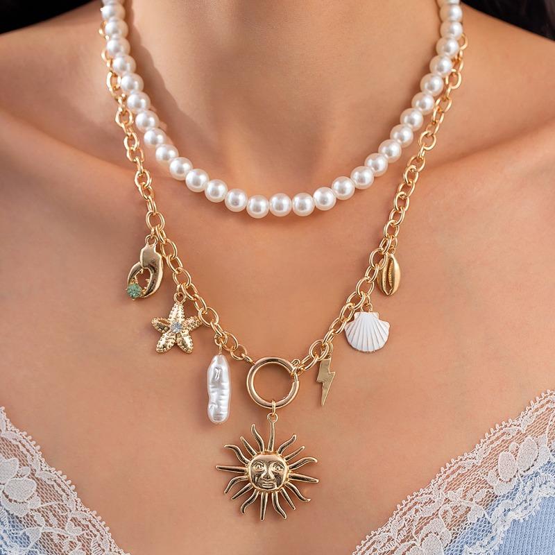 2026 New Starfish Shell Necklace Metal Necklace Ocean Element Shell Starfish Pendant Neck Chain Jewelry Chain