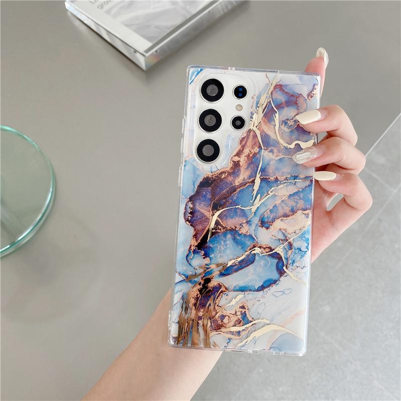 Suitable for Samsung S25ultra Mobile Phone Case Marble Pattern Gold Hot Stamping S23 Electroplated Double Layer A54 Mobile Phone Case