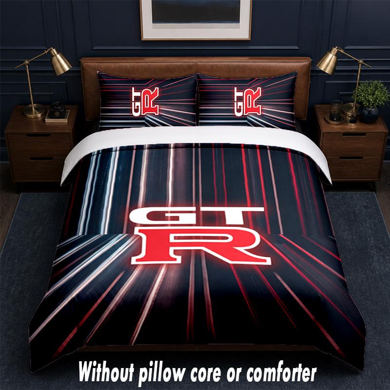 Nissan GT-R Design Bed Bedding Set 1 Duvet Cover + 2 Pillowcases Soft Breathable Household Bed Linens
