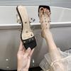 Fashion Transparent Band High Heel Slippers Women 2025 New Rivet Design Square Toe Slides Female Summer Fashion Thick Sole Sandal Mujer