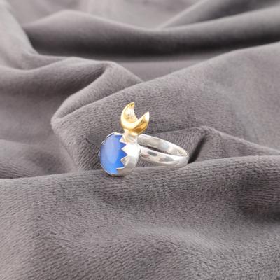 Dunkelblauer Katzenaugen-Edelsteinring, 925 massives Sterlingsilber Designerschmuck, handgefertigter spiritueller Ring, Geschenk für Schwester