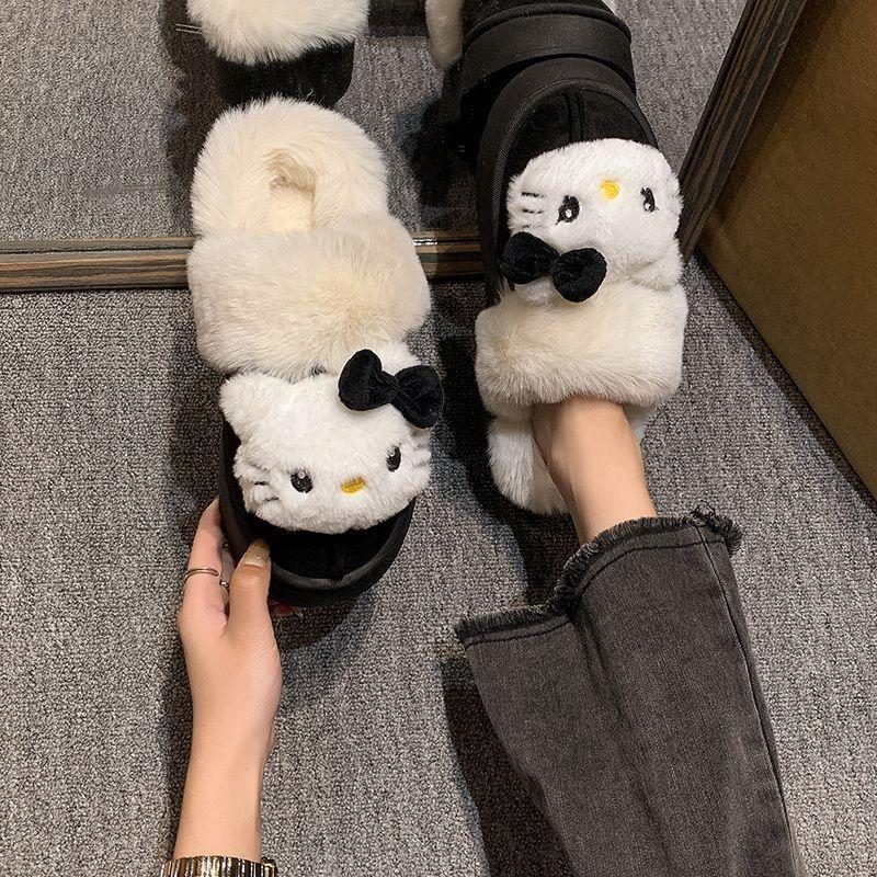 Cute Cartoon Kitten Fluffy Slippers Women's 2025 Autumn and Winter New Fashionable Outer Wear Comfortable and Warm Bag Head Slippers